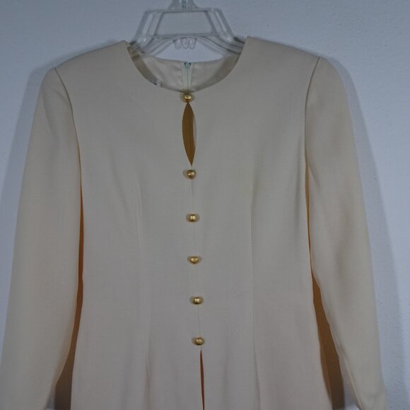 Donna Ricco Wool Dress Women's Petite Size 4P Ivory Lined Back Zip Vintage - Picture 2 of 9